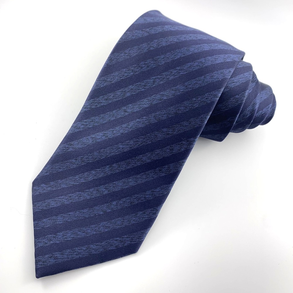Kenneth Cole Mens Tie Navy Striped with Black touches 100% Silk Luxury Necktie
